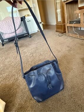 Liz Claiborne Navy Perforated Drawstring Bucket Bag